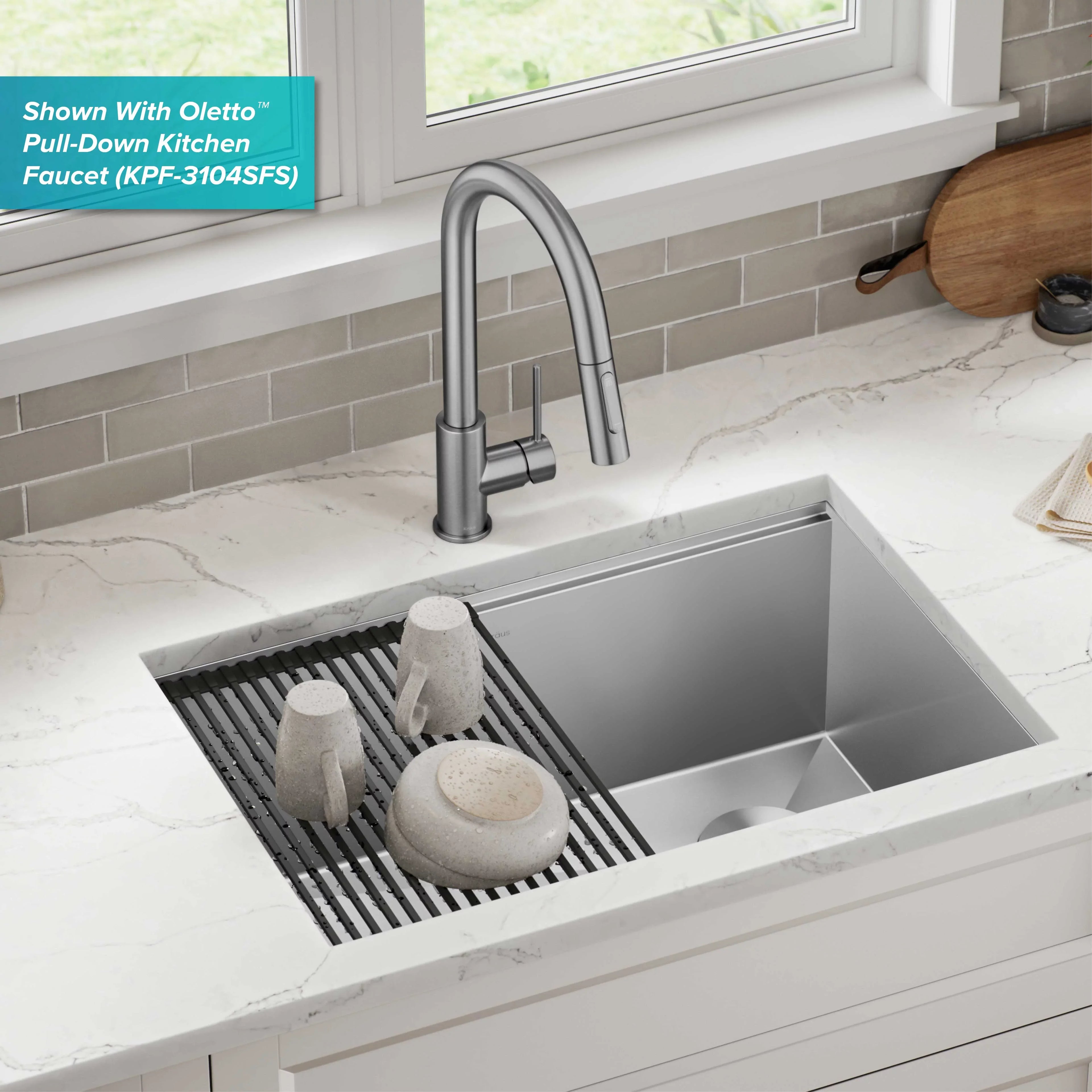 Kraus Kore 28Undermount Workstation 16 Gauge Stainless Steel Single Bowl Kitchen Sink with Accessories