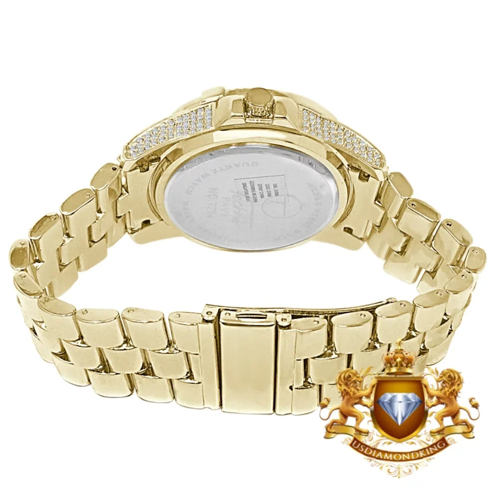 Men's Fully Bling Yellow Gold Finish Techno Pave Simulated Crystal Diamond Watch
