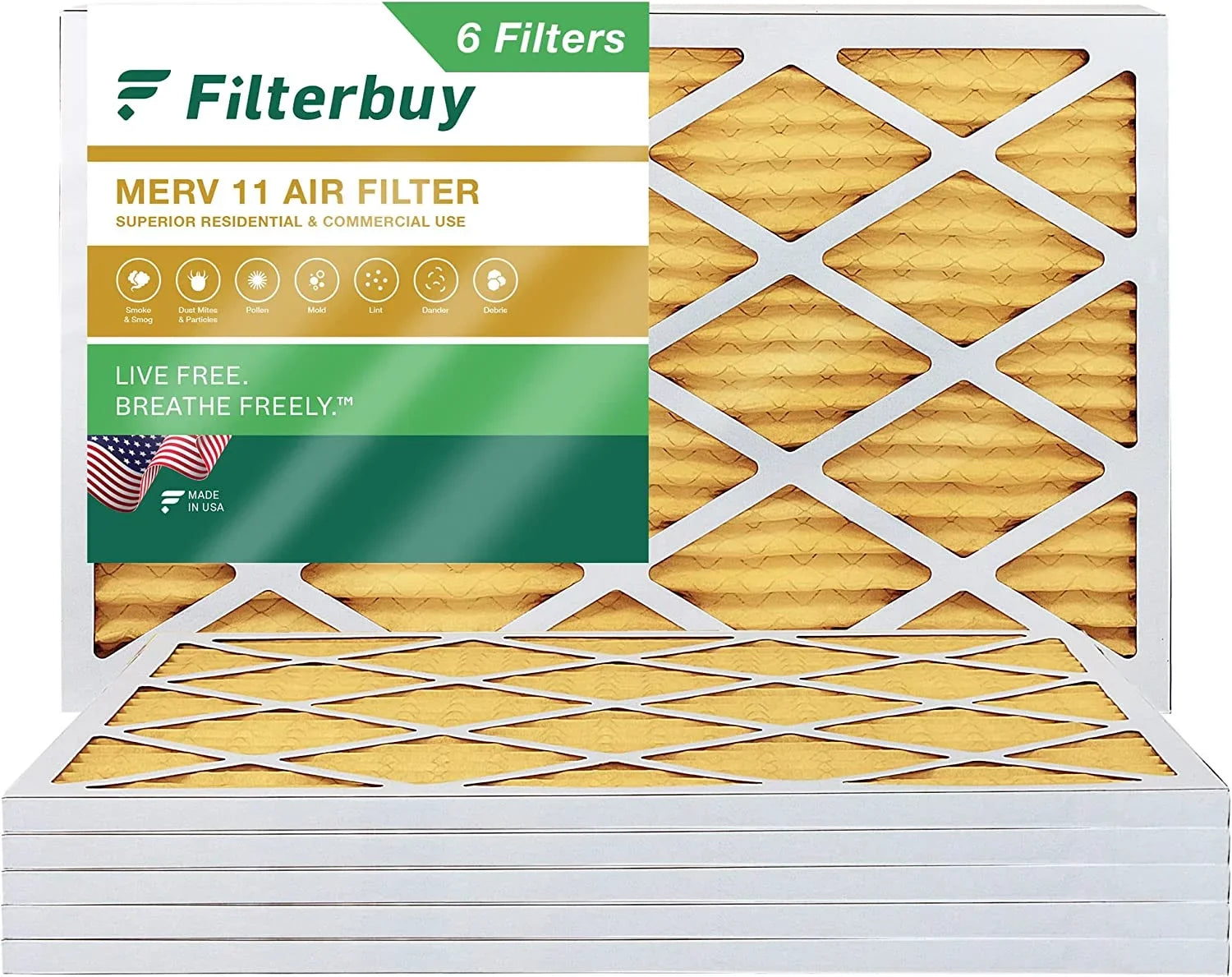 Filterbuy 12x30x1 MERV 11 Pleated HVAC AC Furnace Air Filters (6-Pack)
