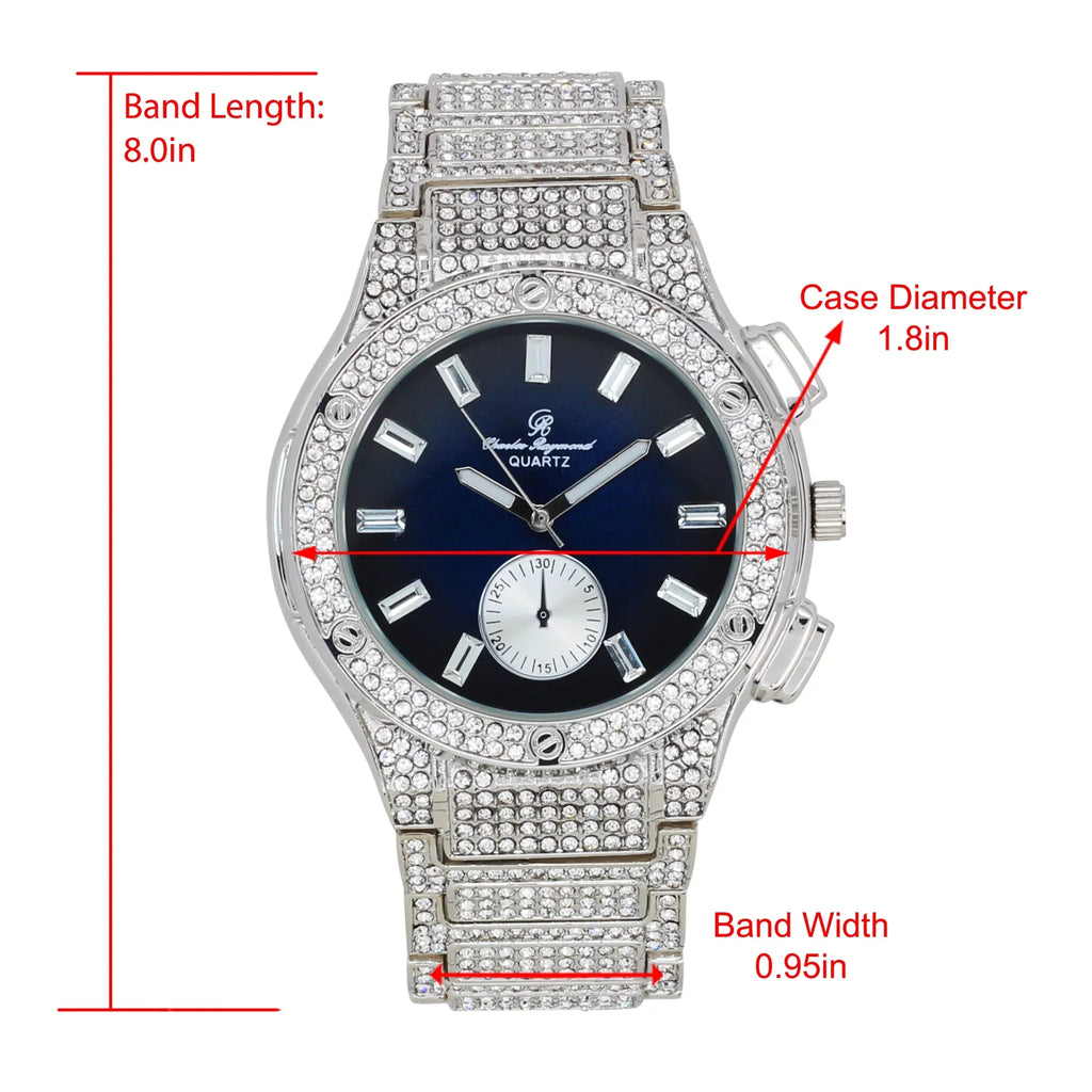 Charles Raymond Big Bling Watch Inspired by Hip Hop - Men's Iced Out Timepiece- Diamond Rhinestones on Blast - ST10311 MB SLV Blue -C