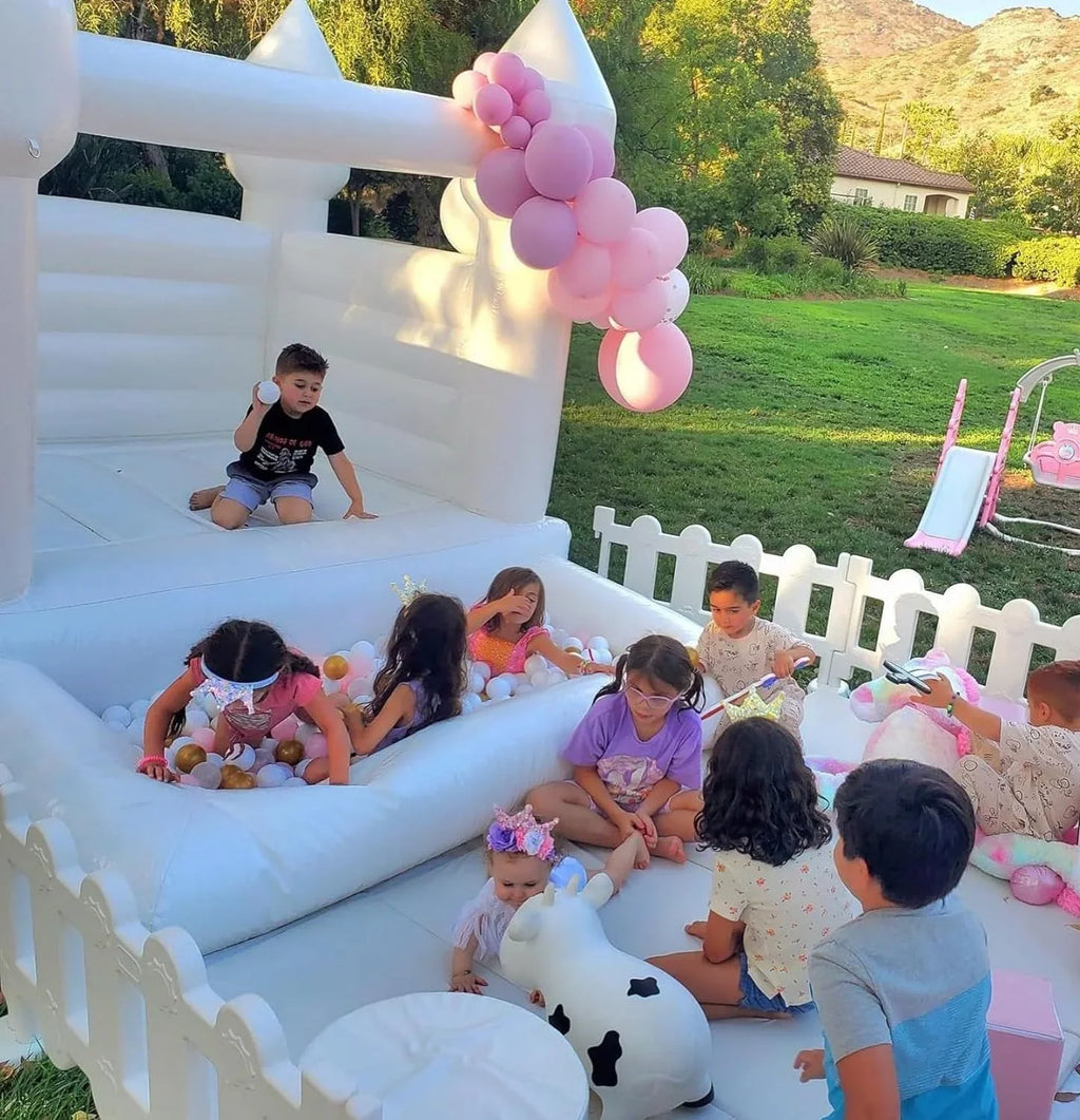Connsann White Bounce House Commericial Grade PVC Jump Castle with Blower & Ball Pit for Kids Outdoor Indoor Party