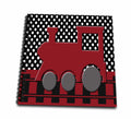 3dRose Red Train Engine on a Black Polka dot Background with Railroad - Mini Notepad, 4 by 4-inch