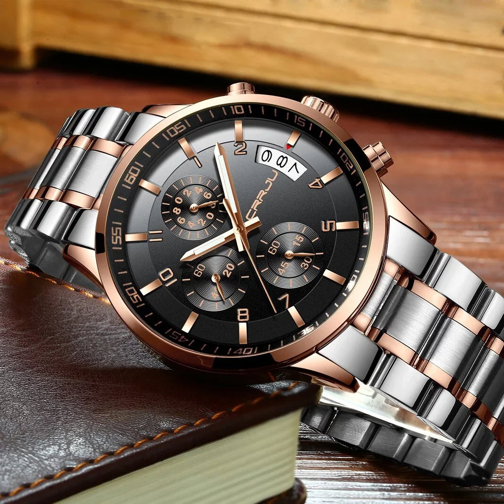 Mens Watch CRRJU Luxury Chronograph Waterproof Quartz Watch for Men Fashion Business Stainless Steel Watches relogio masculino