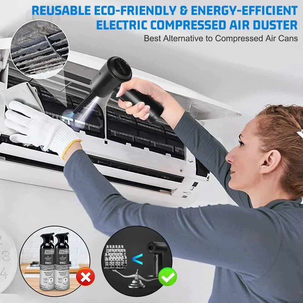 Compressed Air Duster 100000RPM Electric Air Duster, Rechargeable Cordless 7600mAh 3 Gears Adjustment, Keyboard & Computer Cleaner for Office, Reusable Good Replacement for Compressed Air Cans
