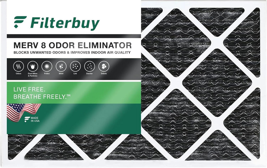 Filterbuy 14x24x1 MERV 8 Odor Eliminator Pleated HVAC AC Furnace Air Filters with Activated Carbon (1-Pack)