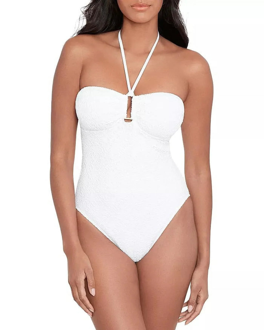 LAUREN Ralph Lauren Womens Crochet Ring Bandeau One-Piece White Size 4