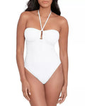 LAUREN Ralph Lauren Womens Crochet Ring Bandeau One-Piece White Size 4